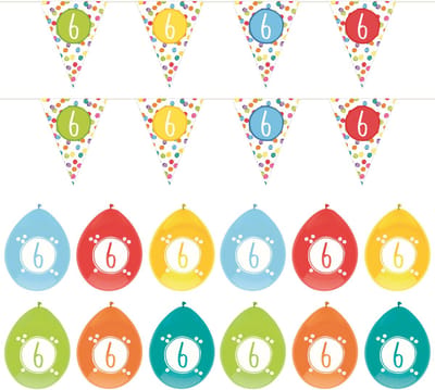 Haza - Verjaardag 6 jaar feestartikelen pakket vlaggetjes/ballonnen