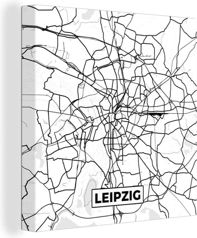 Canvas Schilderij Leipzig - Plattegrond - Kaart - Stadskaart - 20x20 cm - Wanddecoratie