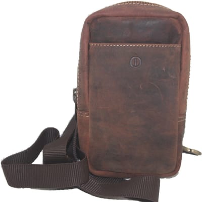 Oi Hunter bruin leren herentasje of damestasjes met rits / Festivaltasje verticaal divers te dragen geschikt voor mobiele telefoon / rits tasje om om te hangen / compact telefoontasje / bruin leer / 419H