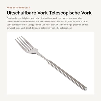 Dailygoods- Uitschuifbare Vork - Telescopische Vork - Roestvrij Staal - BBQ/Diner - Hotdogs/Groenten - Verstelbare Lengte 22,1-64,6 cm - Grillvork