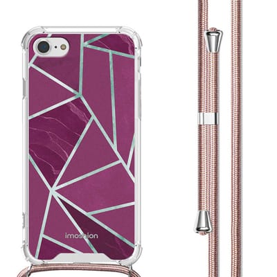 imoshion Hoesje - Geschikt voor Apple iPhone SE (2022) / SE (2020) / 8 / 7 - Design Hoesje met Koord - Bordeaux Graphic