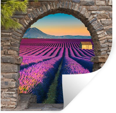 Muurstickers - Sticker Folie - Lavendel - Avond - Doorkijk - Bloemen - 100x100 cm - Plakfolie - Muurstickers Kinderkamer - Zelfklevend Behang XXL - Zelfklevend behangpapier - Stickerfolie