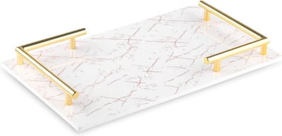 Melamine plateau - dienblad Marmer look  wit goud 40x24cm