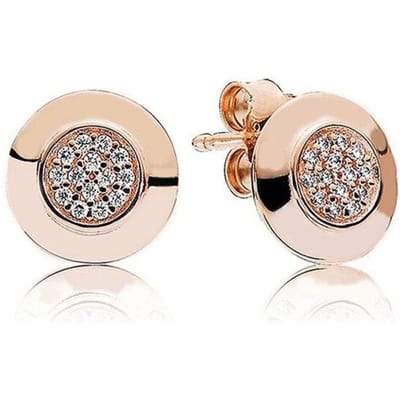 Originele Roze en Gouden PAN Signature Oorbellen Met Kristallen Stud 925 Sterling Zilver Voor Vrouwen Huwelijksgeschenk Europa Sieraden beige