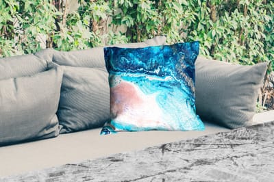 Buitenkussen Weerbestendig - Marmerlook - Blauw - Goud - Luxe - Glitter - Marmer - 50x50 cm