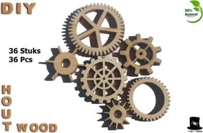 Bob Online ™ - 36 Stuks – Houten Tandwielen DIY Decoratie – Houten Versieringen Ambachten Met Gear Vormen Voor DIY Scrapbooking, Kaarten Maken – Wooden Gear DIY Decorative Embellishments – Houten Hobby Object – Houten Tandwielen Versieringen
