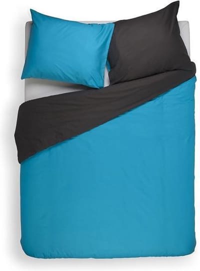 Snoozing Two Tone - Flanel - Dekbedovertrek - Tweepersoons - 200x200/220 cm + 2 kussenslopen 60x70 cm - Turquoise/Antraciet