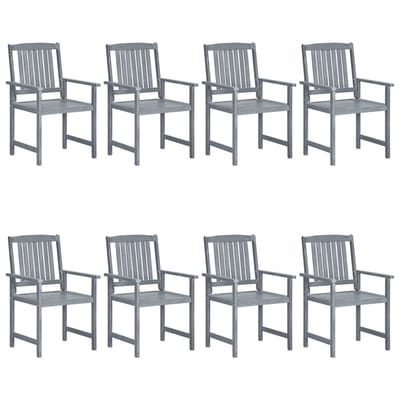 vidaXL - Tuinstoelen - 8 - st - met - kussens - massief - acaciahout - grijs