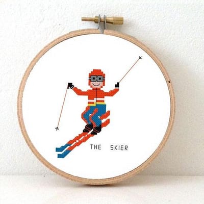 Skier borduurpakket | Borduurpakket voor volwassenen | cadeau voor ski leraar | Borduurpakket inclusief borduurring, DMC borduurgaren, Aida borduurstof, borduurnaald en instructies