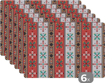 Placemat - Placemats kunststof - Indianen - Patronen - Abstract - 45x30 cm - 6 stuks - Hittebestendig - Anti-Slip - Onderlegger - Afneembaar