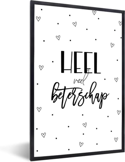 Fotolijst incl. Poster - Beterschap - Quote - Stippen - Hartjes - 40x60 cm - Posterlijst