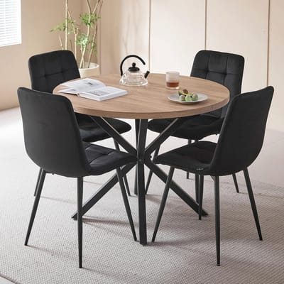 Ronde Eetkamerset met 4 Gevoerde Eetkamerstoelen - 100 cm - Ideaal voor Keuken en Woonkamer