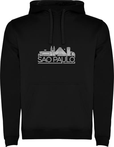 Zwarte unisex hoodie met “ Skyline Sao Paulo – Vakantiegevoel – Strak – Modern “ Print Full Color Color merk Roly maat S