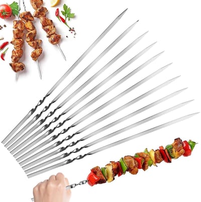 longziming -BBQ Spies - Grillspieß - Roestvrijstalen Spiessen - Stabiel Plat Ontwerp - Scherpe Punt Voor Precisie - Vaatwasserbestendig En Hygiënisch - Ideaal Voor Vlees En Groenten - 50 Stuks