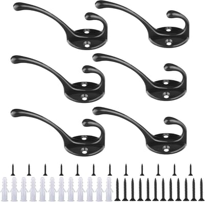 Vintage Garderobehaken voor Muur - Houten Deuren & Kledingkast - Metalen Jashaken (6 st)