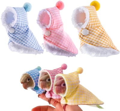 3-Stuks Cape in de vorm van een vogel - Geruit vogelkostuum - Warme geruite vogelmantel - Rollenspelparkiet - Creatieve en schattige unieke kleine papegaaimantel - Warme mantel Winterkleding voor kleine huisdierenvogels - Blauw, Roze, Geel
