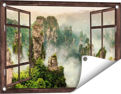Gards Tuinposter Doorkijk Zhangjiajie Klif Bergen in China - 60x40 cm - Tuindoek - Tuindecoratie - Wanddecoratie buiten - Tuinschilderij