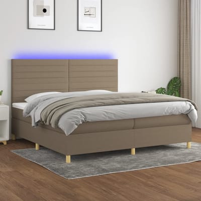 vidaXL - Boxspring - met - matras - en - LED - stof - taupe - 200x200 - cm