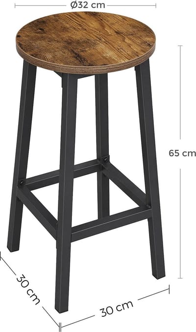 Hoppa! Barkruk | Set Van 2 Barstoelen | Keukenstoelen Met Stevig Stalen Frame | Hoogte 65 cm | Rond | Eenvoudig Te Monteren | Industriële Stijl | Vintage Bruin-Zwart