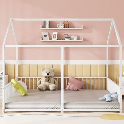 Gutent Kinderbed-Metalen Bed-90*200 cm-Maatloos-Huisstijl-Dubbelbed Design-Wit