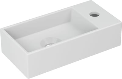 INK® Versus porseleinen fontein met kraangat en afzetplateau rechts 36 x 9 x 18 cm, mat wit