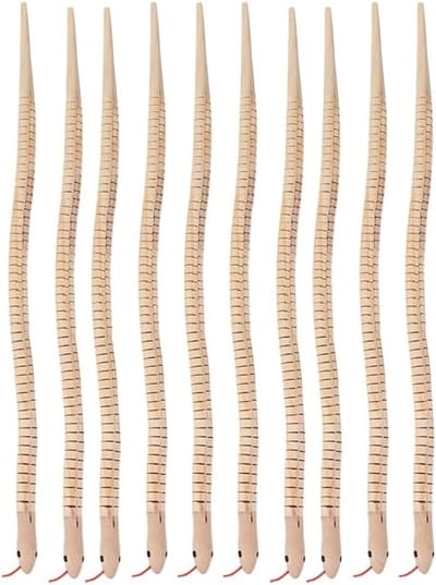 Set van 10 Flexibele Houten Slangen voor Kinderen, Feestdecoraties en Halloween, Realistisch en Veilig Speelgoed