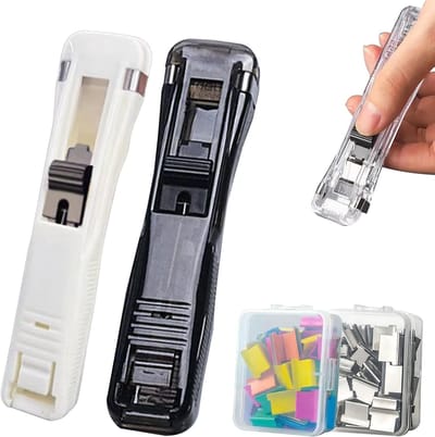 Nietmachine - papierklem dispenser - 2 stuks - met 100 klemmen uit roestvrij staal - Drukstapelaar Voor Papier - Nietloze Papierclipper Nietmachine