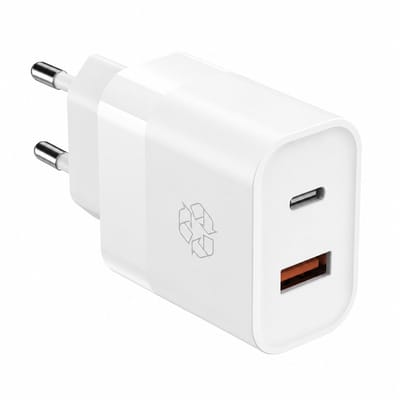 Ëssentials by Upström Dual-Port Oplader 30W – USB-C & USB-A Snellader – PD, PPS & QC3.0 – Geschikt voor iPhone, Samsung & Android – 100% Gerecycled Plastic