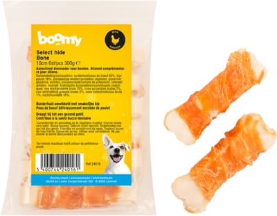 Boomy - Bot met Kip - Natuurlijke hondensnacks van runderhuid met malse kip - Hondensnoepjes - Kauwbot hond - 10cm - 6st
