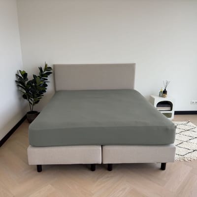 Kayori Emma Topper Hoeslaken Katoensatijn - 180x200cm - Grijsgroen