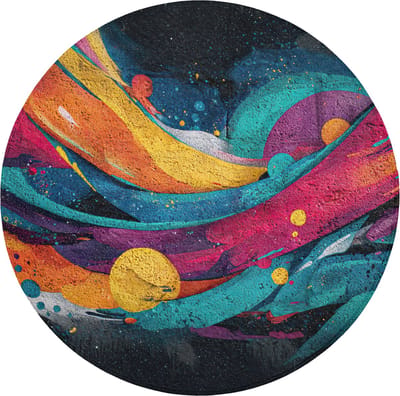 WC mat rond 70x70 cm - Antislip - Banen - Golven - Kleurrijk - Abstract - Toiletmat - Vloermat - Douchemat - Toilet tapijt - Toiletmatten