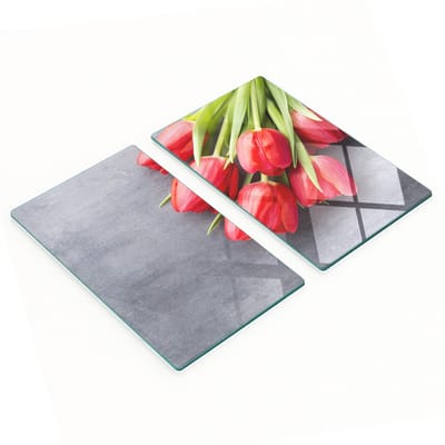 Multifunctionele decoratieve glazen borden met rode tulpen, 2x30x52 cm
