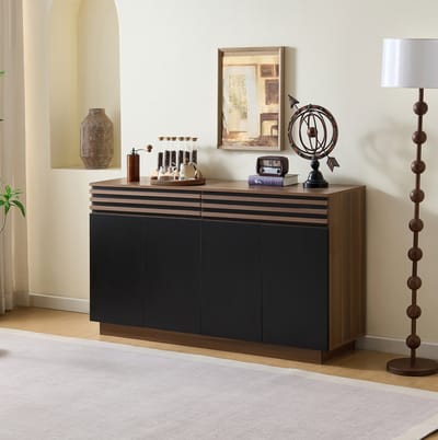 FloraGrace Dressoir - Modern Opbergmeubel Met 2 Laden En 4 Deuren - Voor Woonkamer, Eetkamer En Keuken - MDF - 150x40x85 Cm - Zwart Bruin