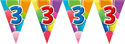 Vlaggenlijn 3 jaar 10 meter - Verjaardag Feestje Vlag Vlaggen Versiering Slinger Feestdecoratie Decoratie