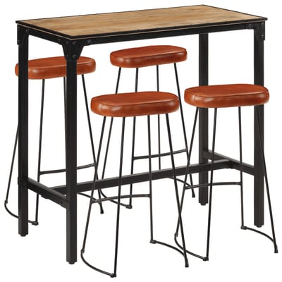 vidaXL - 5-delige - Barset - massief - ruw - mangohout - en - metaal