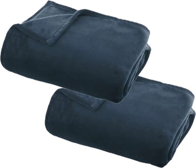 Atmosphera Plaid deken - 2x - denim blauw - polyester - 130 x 180 cm - Bankdeken - Fleece plaid