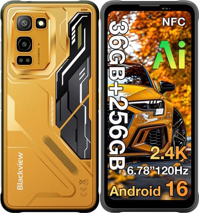 Blackview FORT 5 Robuuste Smartphone - 36GB RAM+256GB ROM - 5000 mAh 33W - 6,78 inch 120Hz - Android 16 - 108MP+50MP AI-Camera - Dual SIM 4G - IP68/IP69K Outdoor Telefoon - Nachtzicht, NFC, GPS,OTG, FM - Geel