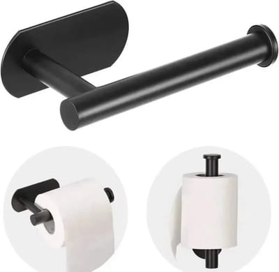 BukkitBow – Toiletrolhouder – Zelfklevend - RVS WC Rolhouder – Zonder Boren - Zwart