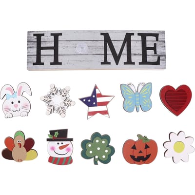 Houten Landhuis Decoratie Welkomstbord Wanddecoratie 10 Verwisselbare Iconen Letter white
