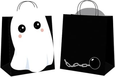 PARTYPRO - 4 Zwarte Sweety Ghost Papieren Zakken voor Snoepjacht met Geest in Reliëf
