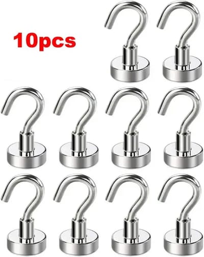 TLVX 10 stuks Haak magneet 12mm x 32mm / Erg sterk / 3.5 KG trekkracht / Magnetische ophanghaak / Magneet met haak / Metalen haak / Deurmagneet haak voor sleutels / Koelkast magneet handdoek / Magneet gereedschap / Foto magneet met handdoekhaak