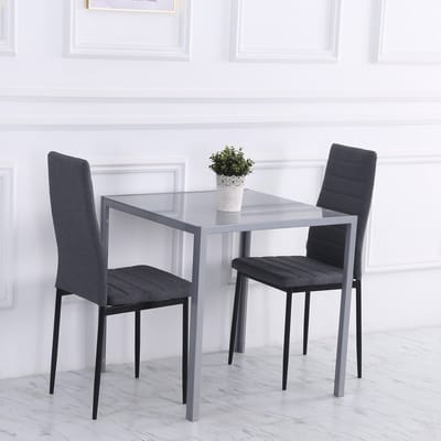 MODFU Eettafel - Vierkant - Voor 4 Personen - Modern - Staal En Glas - Grijs - 75 X 75 X 75 Cm