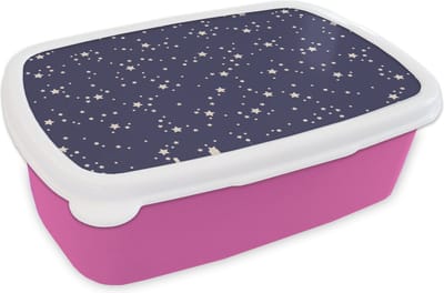 Broodtrommel Roze - Lunchbox - Brooddoos - Sterrenhemel - Ruimte - Patroon - Kinderen - 18x12x6 cm - Kinderen - Meisje