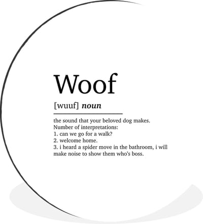 WallCircle - Wandcirkel - Muurcirkel - Quotes - Woof - Woef definitie - Hond - Spreuken - Woordenboek - Aluminium - Dibond - 30x30 cm - Binnen en Buiten