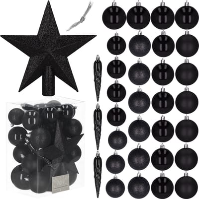 Springos Kerstballen & Piek | 33 Stuks | 5/6/8 cm | Zwart