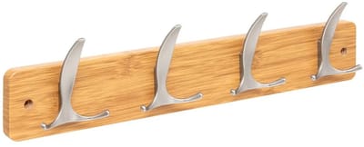 5Five Kapstok - 4 ophang haken - RVS - naturel/zilver - 45 x 10 cm - wandkapstok - voor hal of badkamer