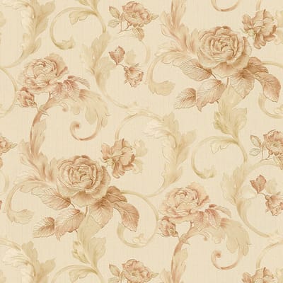 Bloemen behang Profhome 959833-GU vliesbehang licht gestructureerd met bloemen patroon mat crème roze goud 7,035 m2