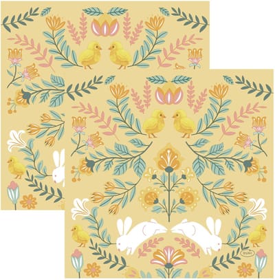 Duni Paas thema servetten Ornament Easter - 40x - geel - 33 x 33 cm - feestservetten - Paasontbijt tafeldecoratie servetjes