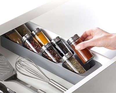 Kruidenrek Organizer voor Kast Lade, 8 Roosters Kruidenfles Houder Lade Keuken Lade Organisatoren