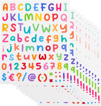 Letter Stickers Alfabet in Kleur met wit randje - 10 vel - 760 stickers - 25MM Plakletters voor Kinderen en Volwassen - Gekleurde Letters & Lettertekens Stickervel